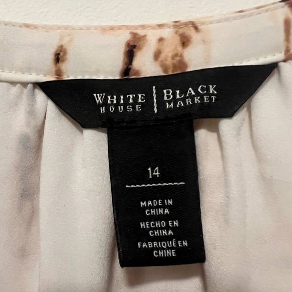 White House Black Market size 14 long sleeve Cream Brown Geometric Dress - Picture 3 of 5